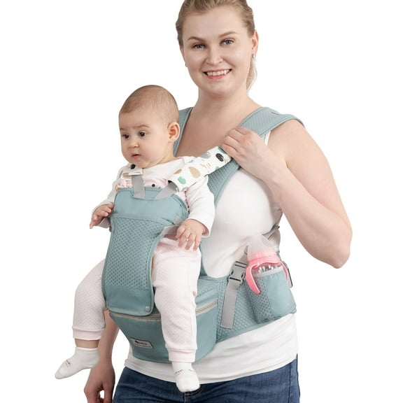 Baby Carrier with Hip Seat for Newborn to Toddler, 6-in-1 Carrier for 0-36 Month Baby, Soft Breathable Sling with Waist Stool and Easily Adjustable