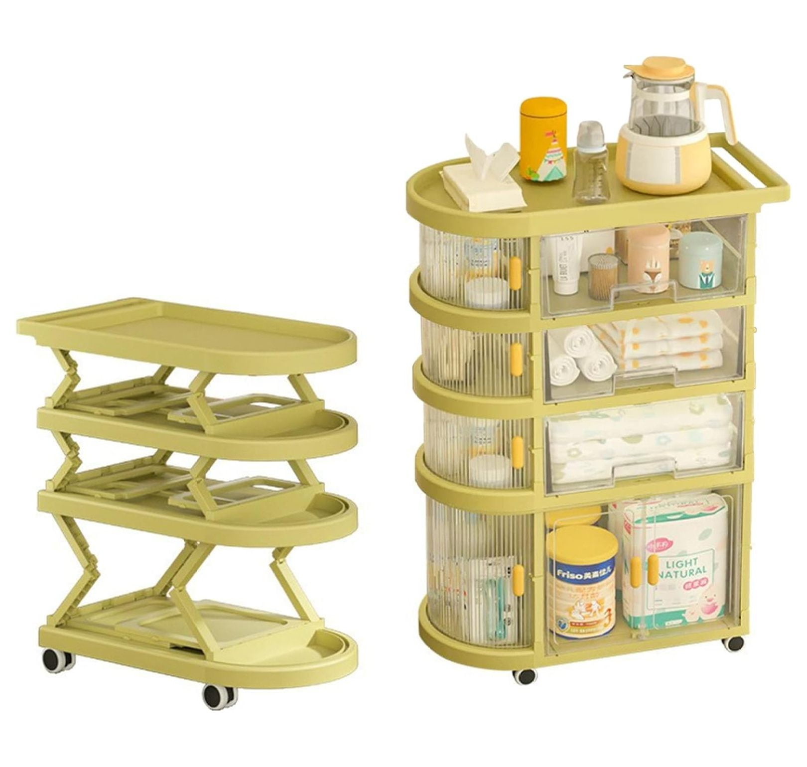 Baby Cart Organizer Diaper Caddy Cart With Wheels Drawers Rolling Room ...