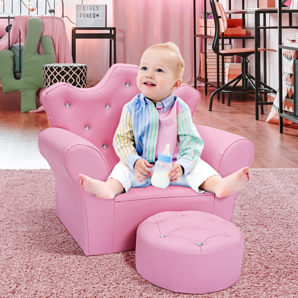 Baby Chair Toddler Chairs for Girls Children Upholstered Princess Sofa for Boys and Girls Kids Couch Pink