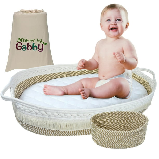Baby Changing Basket Cotton Rope with Soft Baby Changing pad Extra Travel Diaper Changing Table Topper