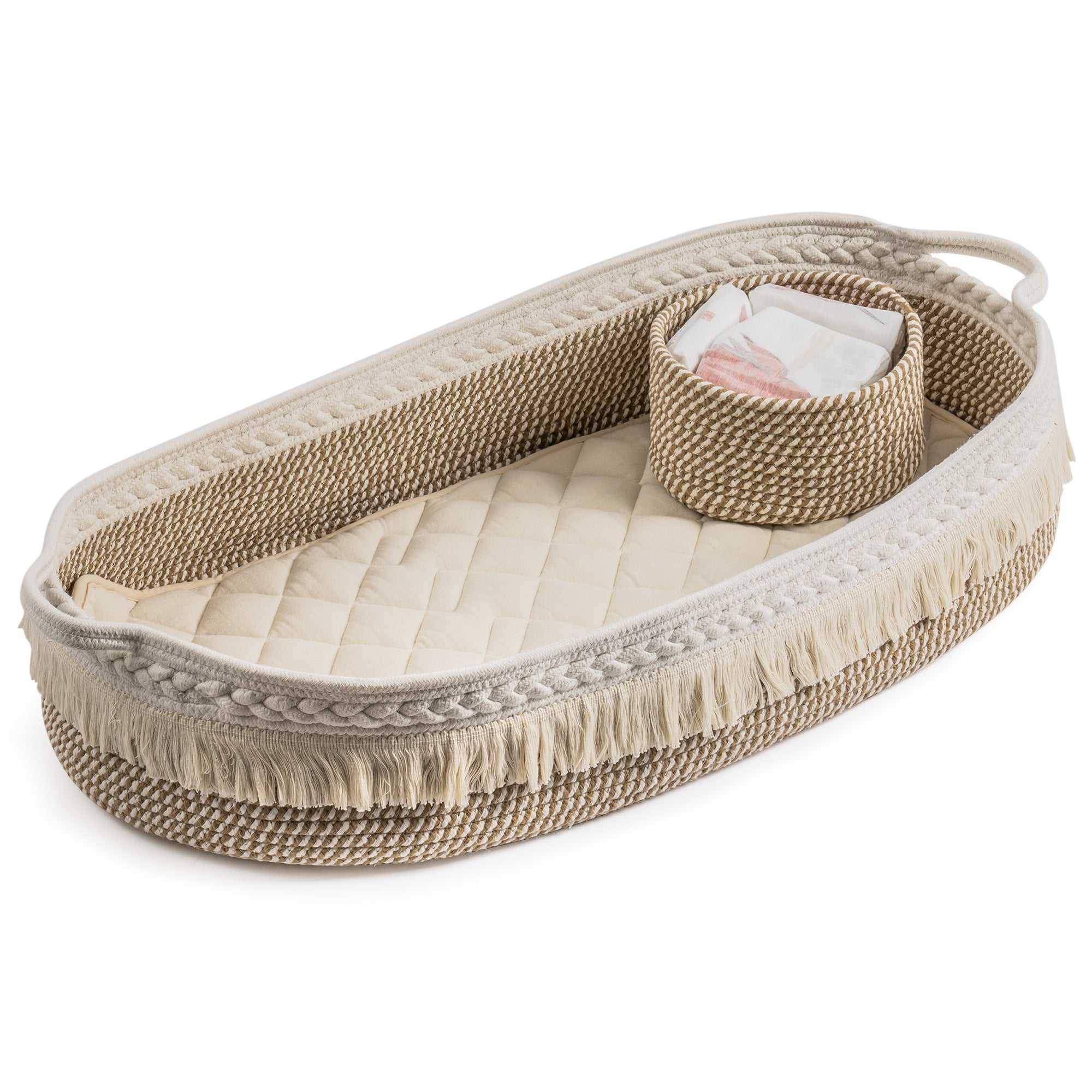 Baby Changing Basket; Handmade Woven Cotton Rope Moses Basket; Changing