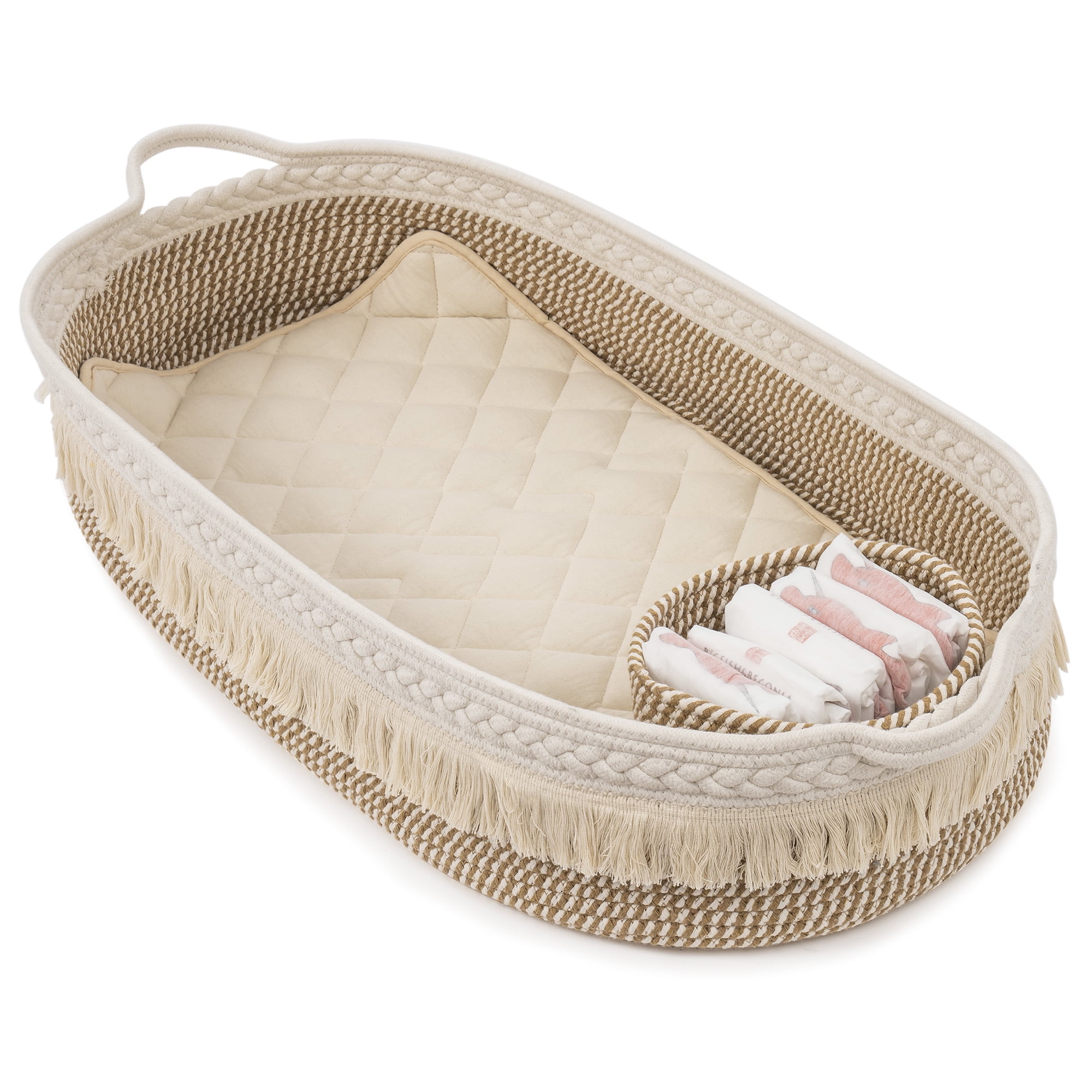 UBBCARE Baby Changing Basket, Cotton Rope Moses Basket for Newborn, Foam  Pad Changing Basket with Waterproof Cover, Unisex Changing Table Topper for