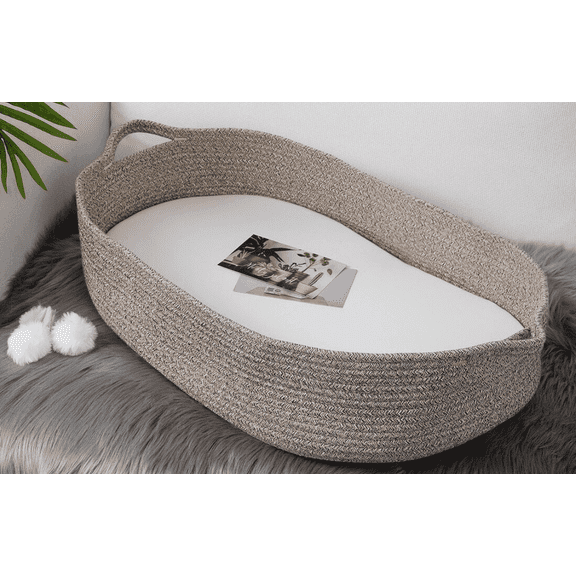 Baby Changing Basket - Moses Basket Changing Table Topper and Thick Foam Pad with Removable Cotton Mattress Cover, 100% Cotton Boho Nursery Decor in Coffee Color with Storage Bag