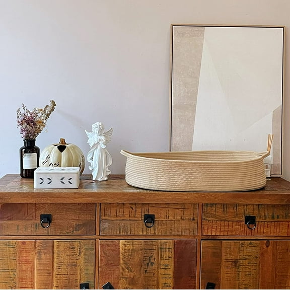 Baby Changing Basket with Pads and Safety Belt -  Cotton Boho Baby Moses Basket Changing Table and Thick Pad with Waterproof Mattress Cover, Nursery Decor in Taupe Color with Storage Bag