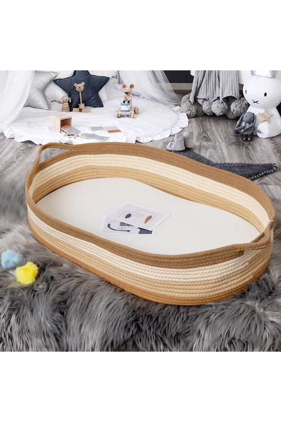 Baby Changing Basket in Boho Rainbow Color - Changing Table Topper and Thick Foam Pad with Removable Cotton Mattress Cover, 100% Cotton