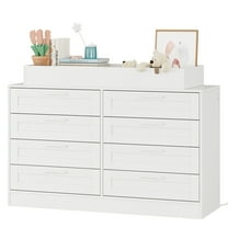 Baby Changing Dresser w/Power Outlet & Safety Rail, 8-Drawer Storage Organizer, Convertible Nursery Dresser with Anti-Tip Strap