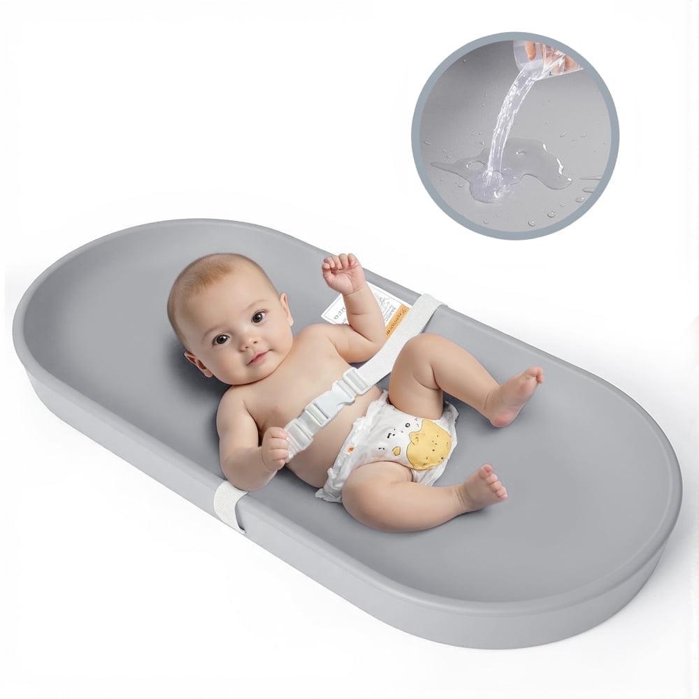 Baby Changing Pad, Caveen Lightweight and Portable Changing Station for Diaper Change and Dresser, with Safety Restraint Belt, Waterproof ,Light Grey
