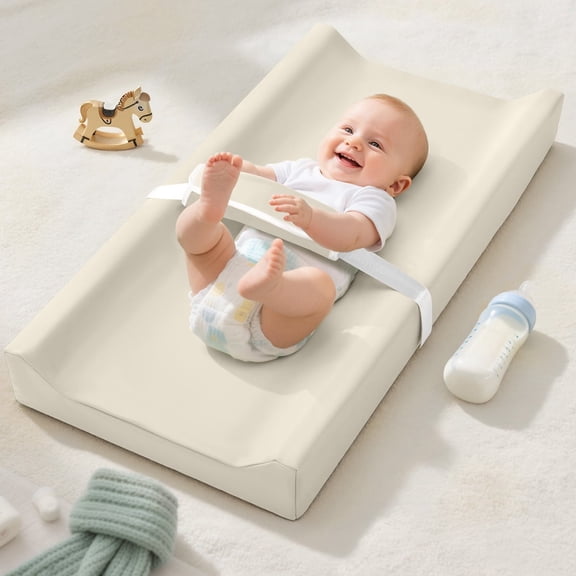 Baby Changing Pad, Caveen Wipeable Changing Table Pad with Waterproof PU Cover, Portable Baby Diaper Change Station and Dresser, Beige