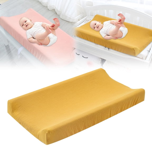 Baby Changing Pad Cover - Soft Breathable Muslin Cotton Changing Table Pad Cover with Elastic Straps, Washable Nursery Diaper Station Protector (32" x 16")