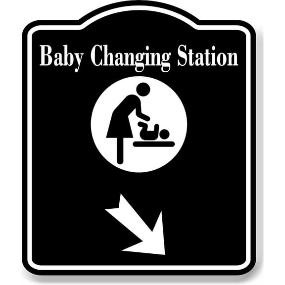Baby Changing Station 45 Degee Down Right Arrow BLACK Aluminum Composite Sign, 8.5"x10"