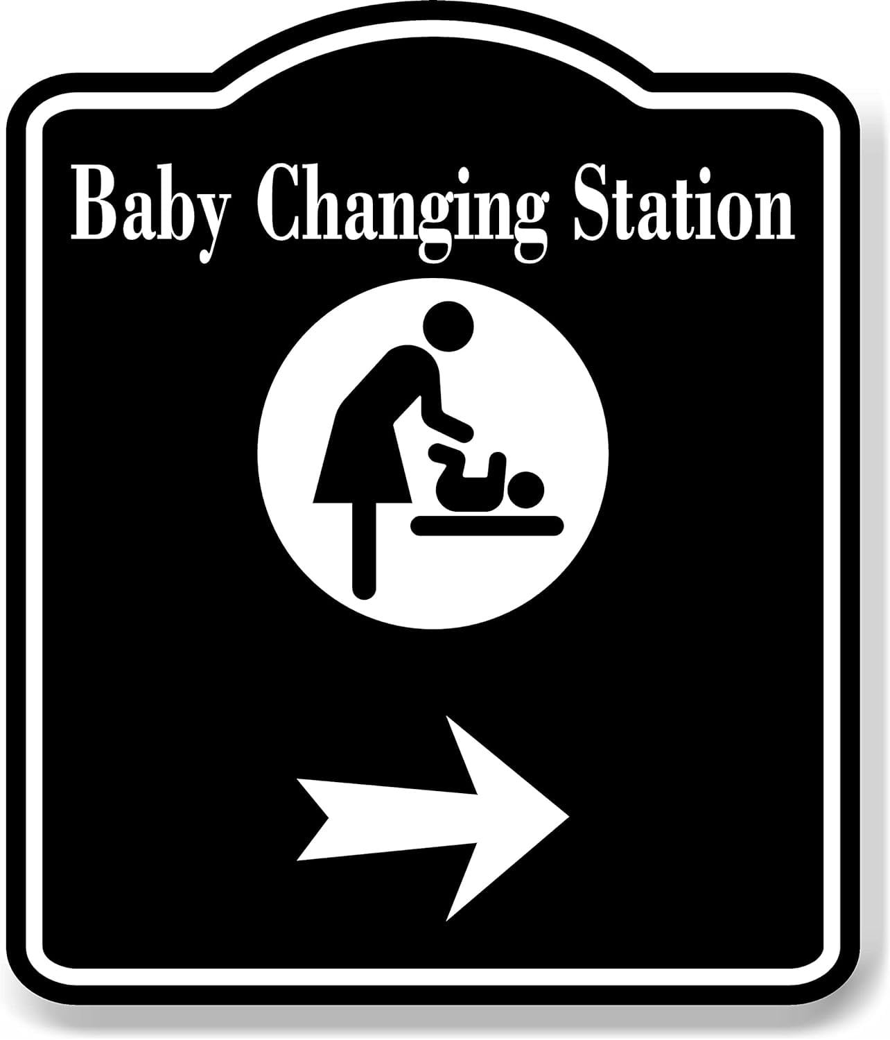 Baby Changing Station Right Arrow BLACK Aluminum Composite Sign, 20