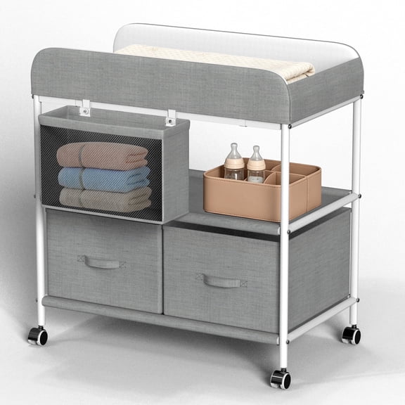 G TALECO GEAR Baby Changing Table, Portable Diaper Changing Station with Wheels, Nursery Organizer for Newborn and Infant, Light Gray