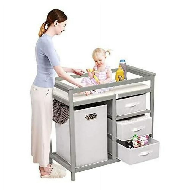 Baby Changing Table W/Storage Baskets Diaper Changing Station With