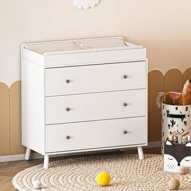 Baby Changing Table and 3 Storage Dressers with storage compartment and Removable Pad, Baby Changing Table for Kids rooms,White