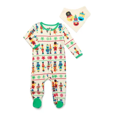 Baby Character Holiday Footed Sleep N Play & Bib Set, 2-Piece, Sizes Newborn-6/9 Months