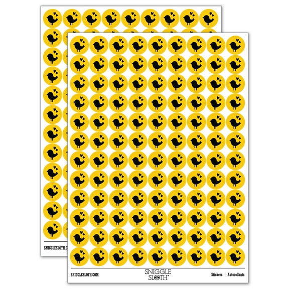 Baby Chick Bird with Hearts Spring Summer 200+ Round Stickers - Yellow - Gloss Finish - 0.50" Size