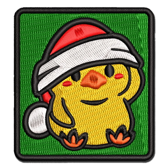 Baby Chick Chicken Christmas Santa Hat Applique Multi-Color Embroidered Hook & Loop Patch - 3 Inch Medium