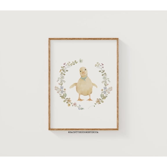 Baby Chick Poster, Spring Floral Wreath, 24x36 UNFRAMED