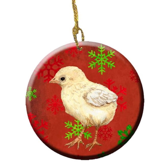 Baby Chick Red Snowflakes Holiday Christmas Ceramic Ornament, 2.81 Dia