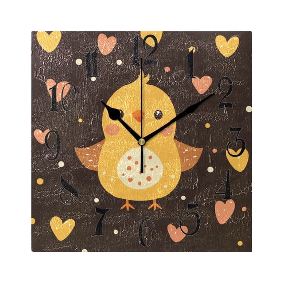 Baby Chick Wall Clock Decorative Square Silent Non-Ticking Operated Clocks Aesthetic for Bedroom Living Room