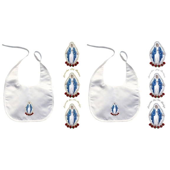 Baby Child Christening Baptism White Bib Gold Silver Embroidery Holy Virgin Mary