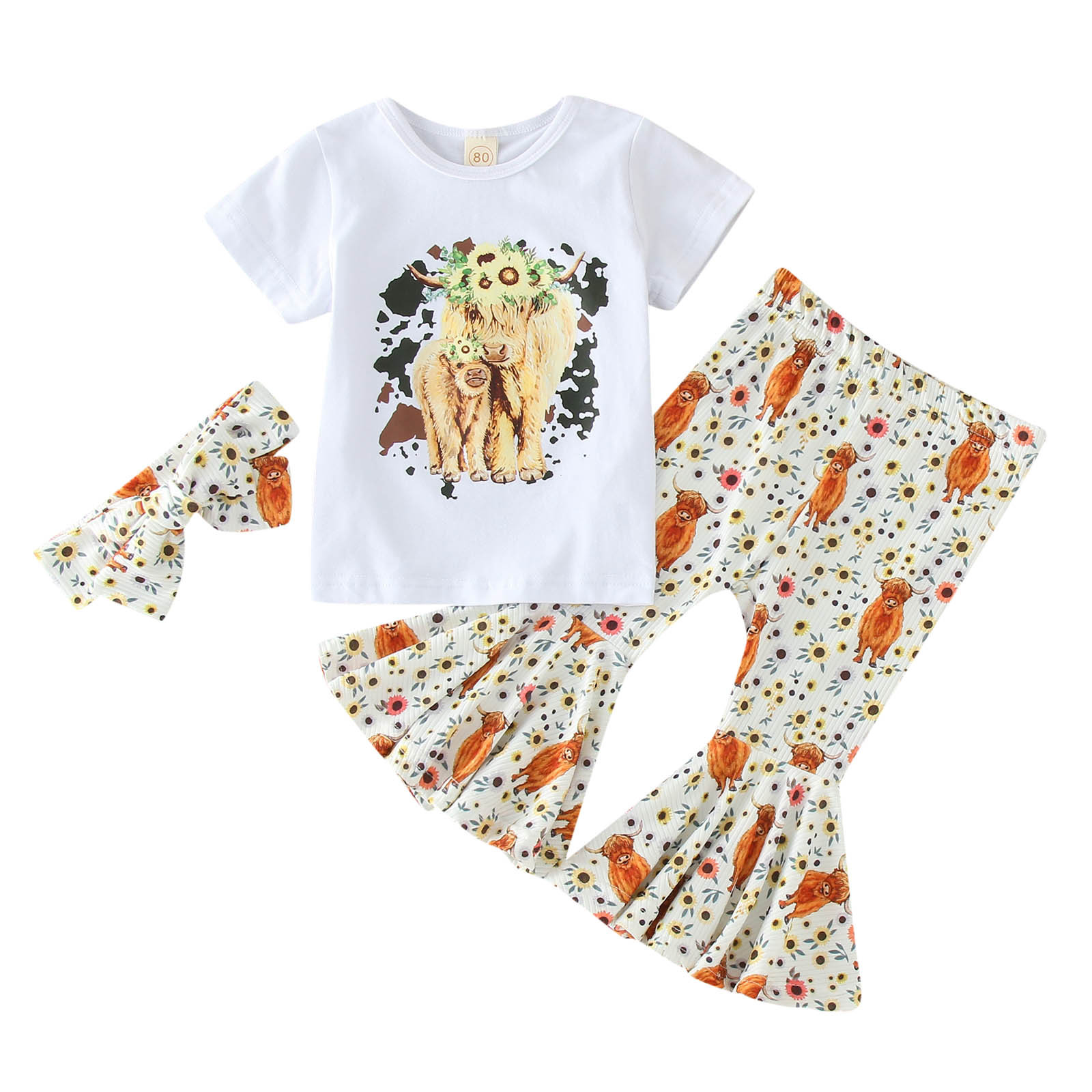 Baby Children Clothes Toddler Girls Short Sleeve Cartoon Cow Printed T