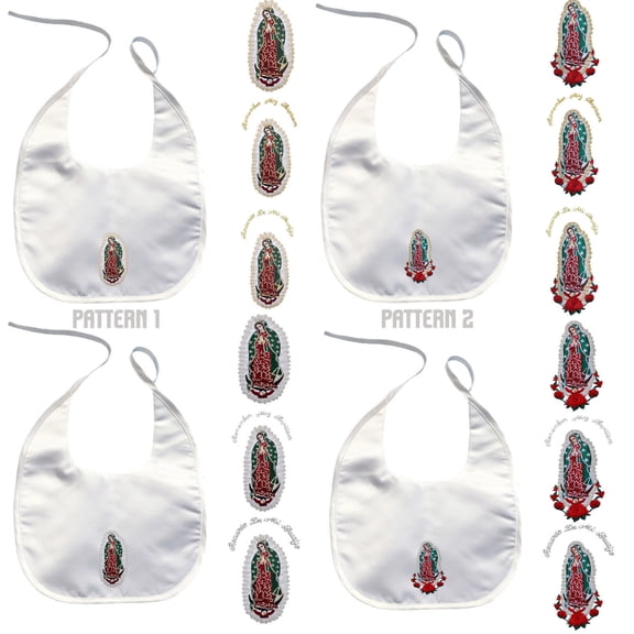 Baby Christening Baptism White Bibs Gold Silver Embroidery Virgen de Guadalupe