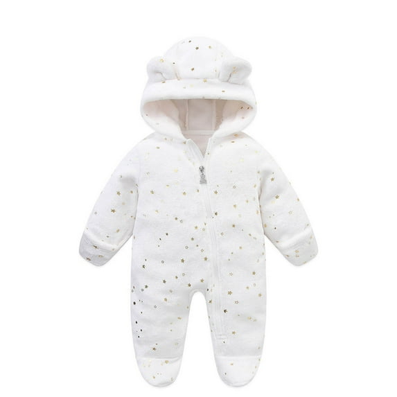 Baby Christmas Fleece Jumpsuit for 0 to 3 Months Infant Snowsuit Warm Romper White 0 Months-3 Months