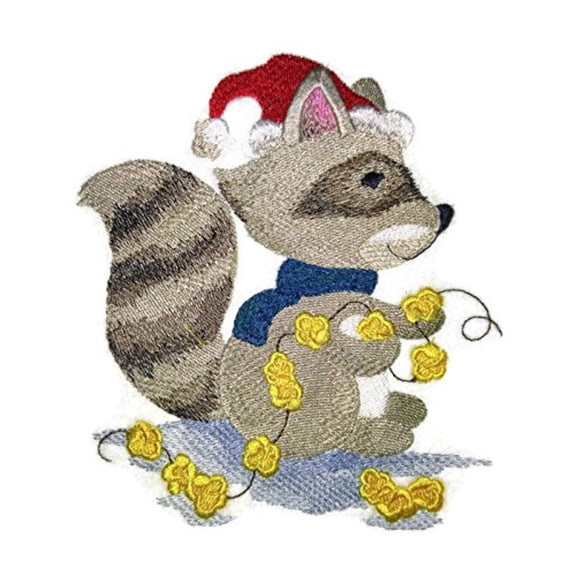 Baby Christmas Party - Raccoon Embroidered Iron on/Sew patch [5.33" X 5.83"]