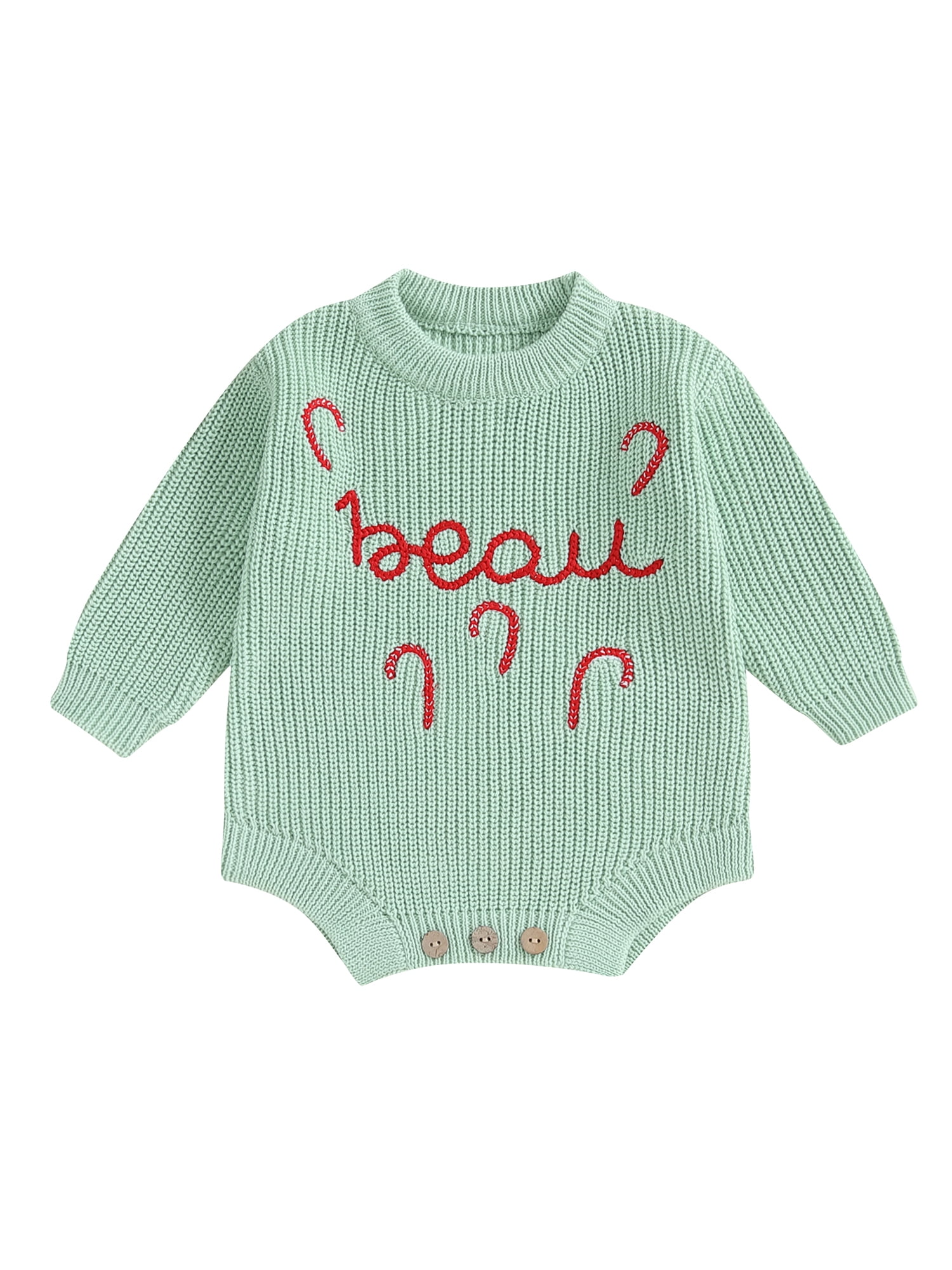 Baby Christmas Romper Sweater Long Sleeve Candy Cane/Tree Embroidery