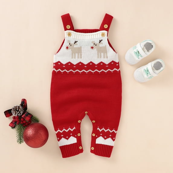 Baby Christmas Rompers Clothes Fall Winter Sleeveless Newborn Unisex Outerwear Jumpsuits Overalls Infantil Boy Girl Knitted Wear