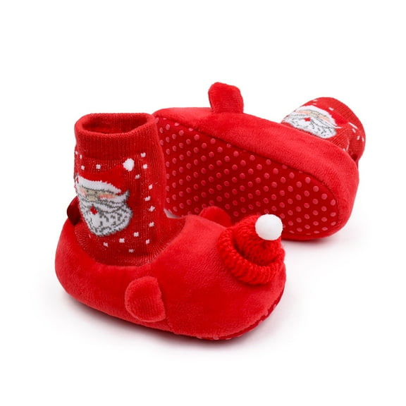 Baby Christmas Shoes, Soft Santa Slippers, Infanr Boy Girl Cozy Fleece Booties, Winter Warm Prewalkers Crib Sock Shoes