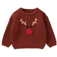 thumbnail image 1 of Baby Christmas Sweater Cute Reindeer Long Sleeve Crewneck Embroidery Knit Sweatshirt Toddler Fall Winter Pullover, 1 of 4