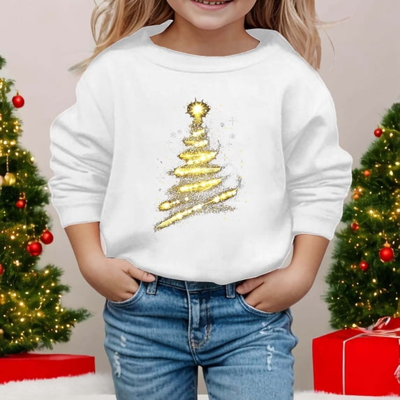 Baby Christmas Sweatshirt,Christmas Tree Graphic Shirt Tops Long Sleeve Pullover Tops Crew Neck Xmas Sweatshirt Fall Winter Outfits 3-4 Years
