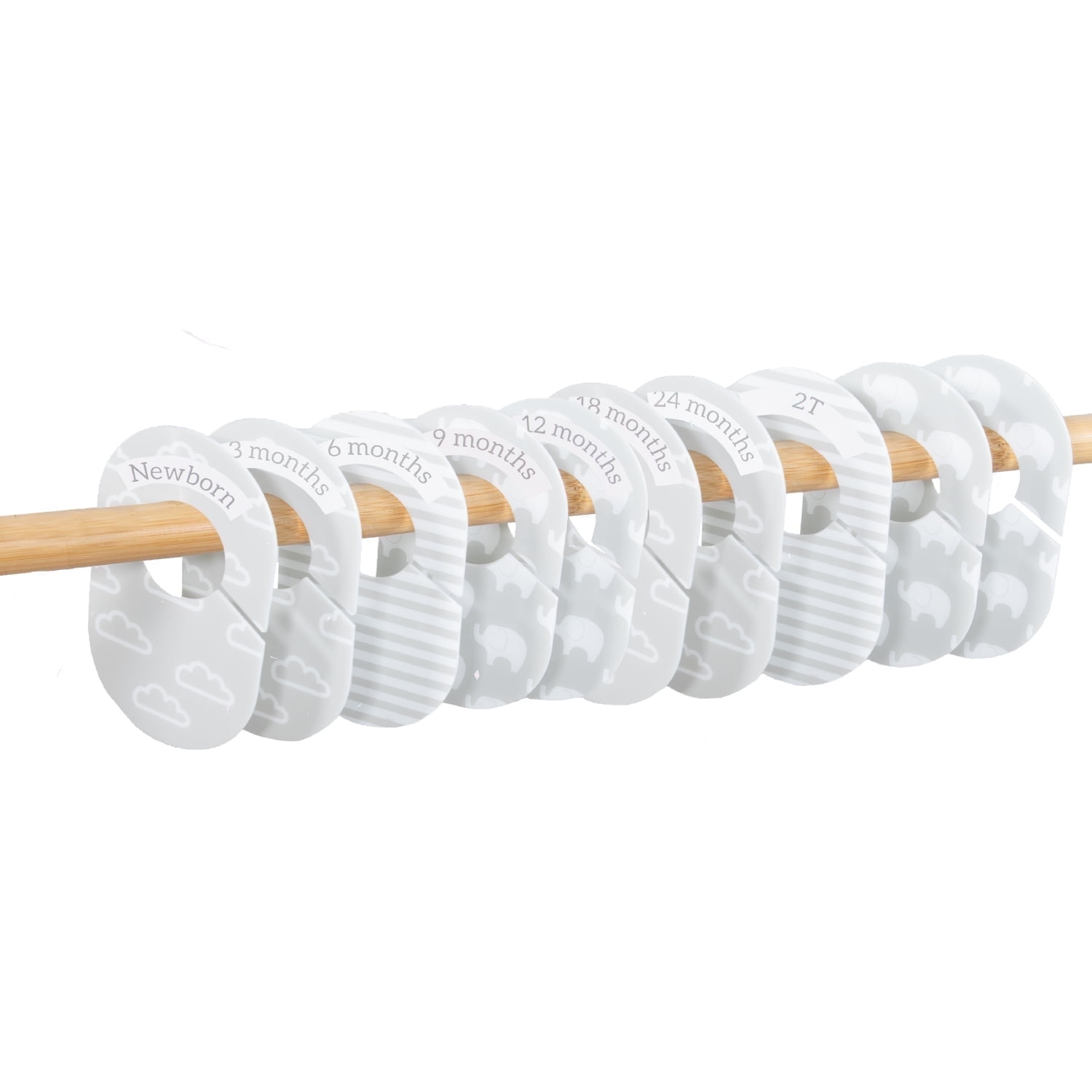 The Peanutshell 10 Pack Baby Closet Dividers Boy or Girl, Baby Clothes Organizer, Toddler Hanger, Closet Size Dividers, Nursery Organization for Clothing Storage, Newborn to 2T Elephant Nursery Decor