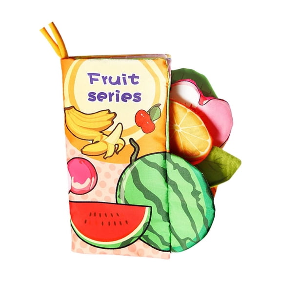 Baby Cloth Book, Soft Book, Crinkle Sound, Tactile Fruit Shapes, Multi Texture Fabric