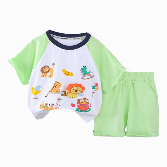 Baby Clothes Boy Boys 2PCS Shorts Set Children's Summer Cotton Animal Printed Short Sleeved Beach 6 12 18 24Months 2T 3T Crew Tank Tees Shorts T-Shirt and Two Pieces
