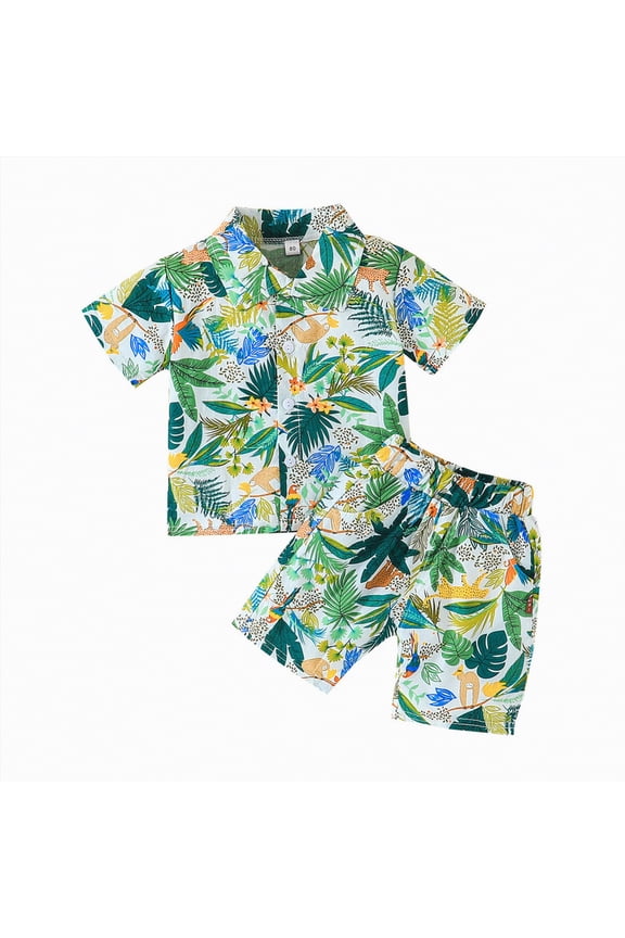 Baby Clothes Boy Boys Set Kids Summer Cotton Button Prints Short-sleeved Casual 1t 2t 3t 4t 5t 6t T-Shirt Tops & Shorts Sets New Born for Twins Outfits 2-Piece