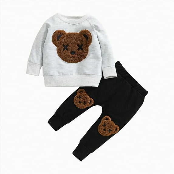 Baby Clothes Boy Little Boys Autumn Winter Elastic Long Sleeve Stretch Waistband 6 12 18 24 Months 2T 3T Everyday Outfit Set 2 Pcs