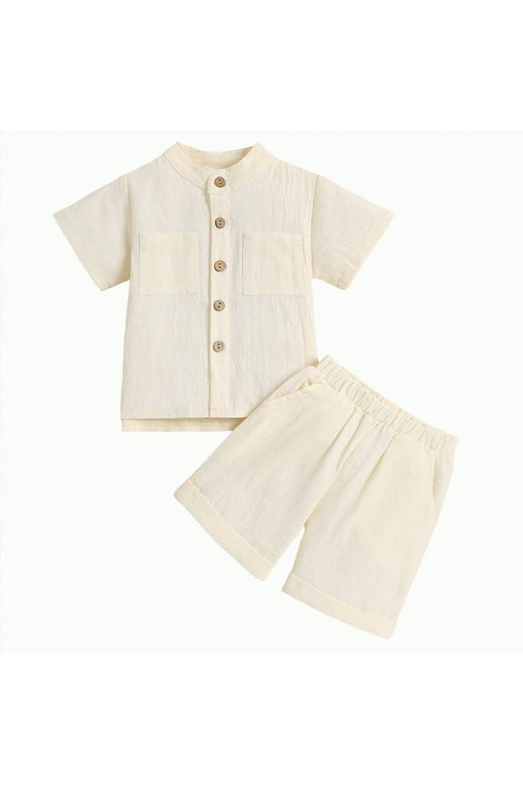 Baby Clothes Boy Outfit Sets Kids Spring Summer Cotton Button Printed Short Sleeved Beach 0 6 12 18 24 Months 2T 3T Boys' Clothing Toddler Boys Casual 2-Piece Set