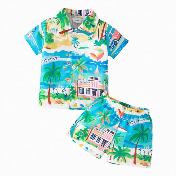 Baby Clothes Boy Toddler Boys Summer Outfits Spring Elastic Printed Short Sleeve Casual 0 6 12 18 24 Months 2T 3T T Shirts and Shorts Shirt 2-Piece