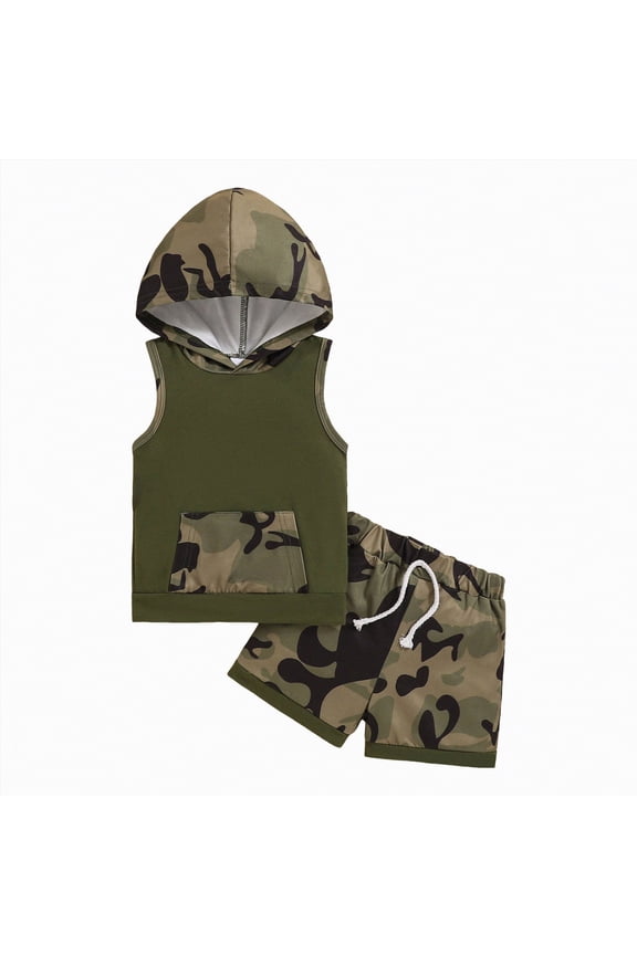 Baby Clothes Boy Toddler Set Kids Summer Cotton Camouflage Prints Sleeveless Training 0 3 6 12 18 24 Months Shorts T Shirts Tops Outfits 2-Piece