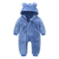 thumbnail image 1 of purcolt Baby Boys Girls One-Piece Plush Hooded Jumpsuit Autumn Winter Warm Romper Outfits Bear Ear Infant Zipper Fleece Bodysuit Playsuit Newborn Clothes, 1 of 3
