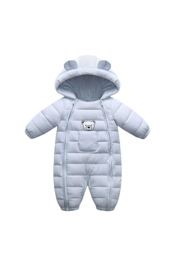 Baby Clothes Cute Infant Toddler Snowsuit Warm Newborn Boy Girl Winter Coats Hooded Zip Jumpsuit Blue 13 Months