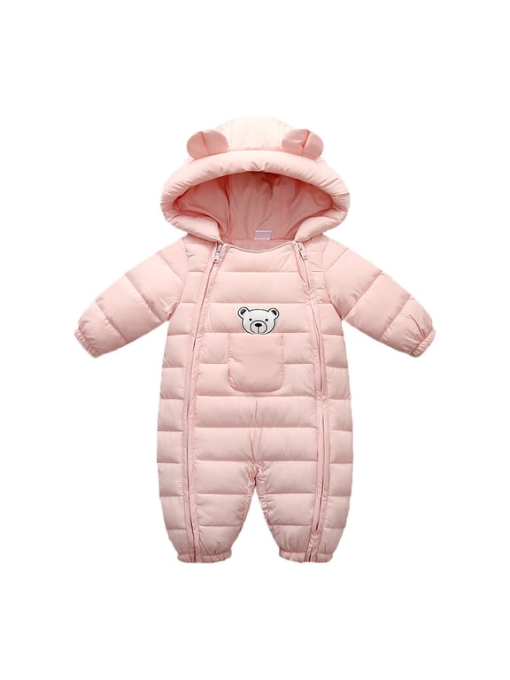 Baby Clothes Cute Infant Toddler Snowsuit Warm Newborn Boy Girl Winter Coats Hooded Zip Jumpsuit Pink 0-3 Months