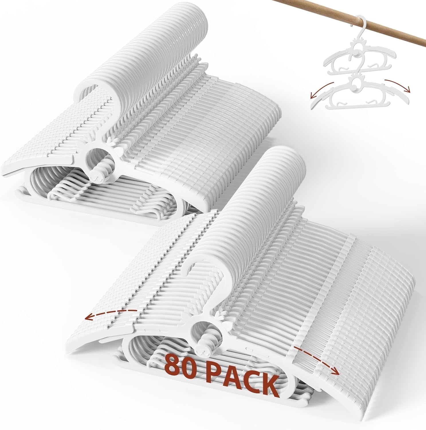 Baby Clothes Hangers 80PCS, 11"-14" Extendable and Stackable Kids Hangers, 45g Ultra-Thick Space Saving Non-Slip Plastic Hanger for Infant, Toddler and Nursery Closet,white