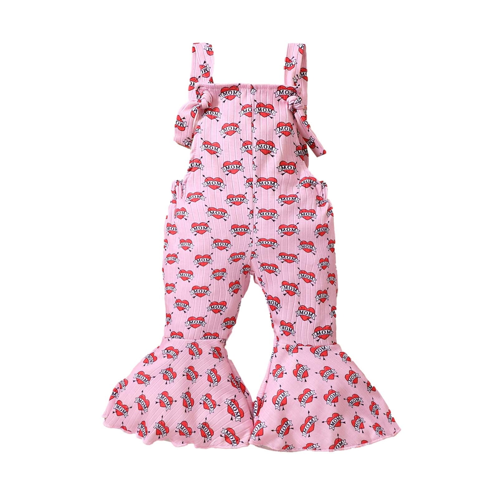 Baby Clothes Savings! TMOYZQ Toddler Baby Girls Valentines Day Sleeveless Bell Bottom Rompers