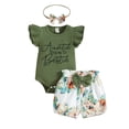 thumbnail image 1 of Baby Clothes Set Short Sleeve Letter Printed Ribbed Romper Bodysuits Floral Printed Shorts Headbands Toddler Outfits, 1 of 1