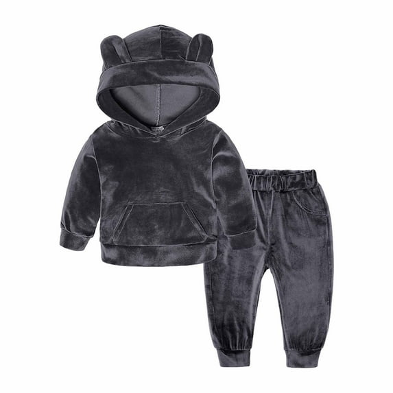 Baby Clothes Spring Velvet Toddler Unisex Outfits Long Sleeve Solid Hoodie Kids Boys Girls Clothing Sets Suits