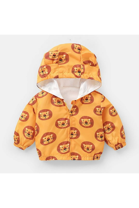 Baby Clothes for Boys Girls Fall Lightweight Hooded Zip Up Windbreaker Jacket 6M-4T Cartoon Tiger Print Cute Coat (18-24 Months, Yellow)